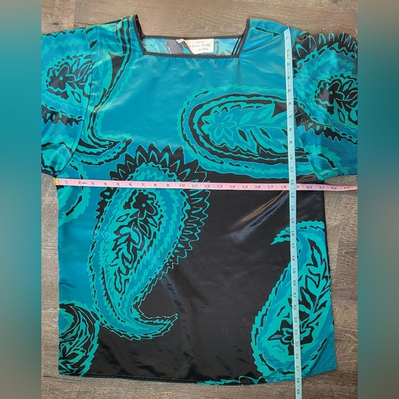 Oscar de la Renta for Swirl 80's 90's Vintage Kimono Blouse Womens M Black Teal - Picture 9 of 11
